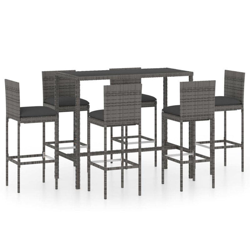 Table de bar et tabourets de patio avec coussins en rotin de poly, 51.2" Table length, 6