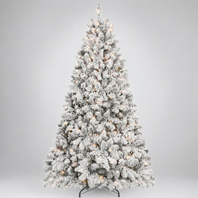 Artificial Flocked Holiday Tree with Pre-Lit Design and Natural Pine Cones for Festive Winter Home Decoration