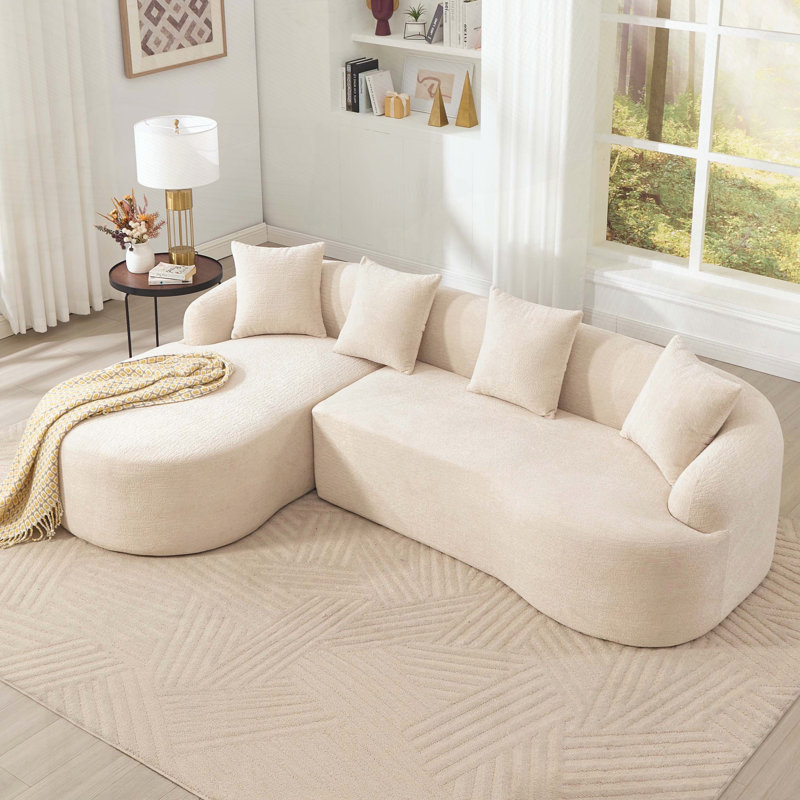 Canapé modulaire en L avec méridienne incurvée, Beige