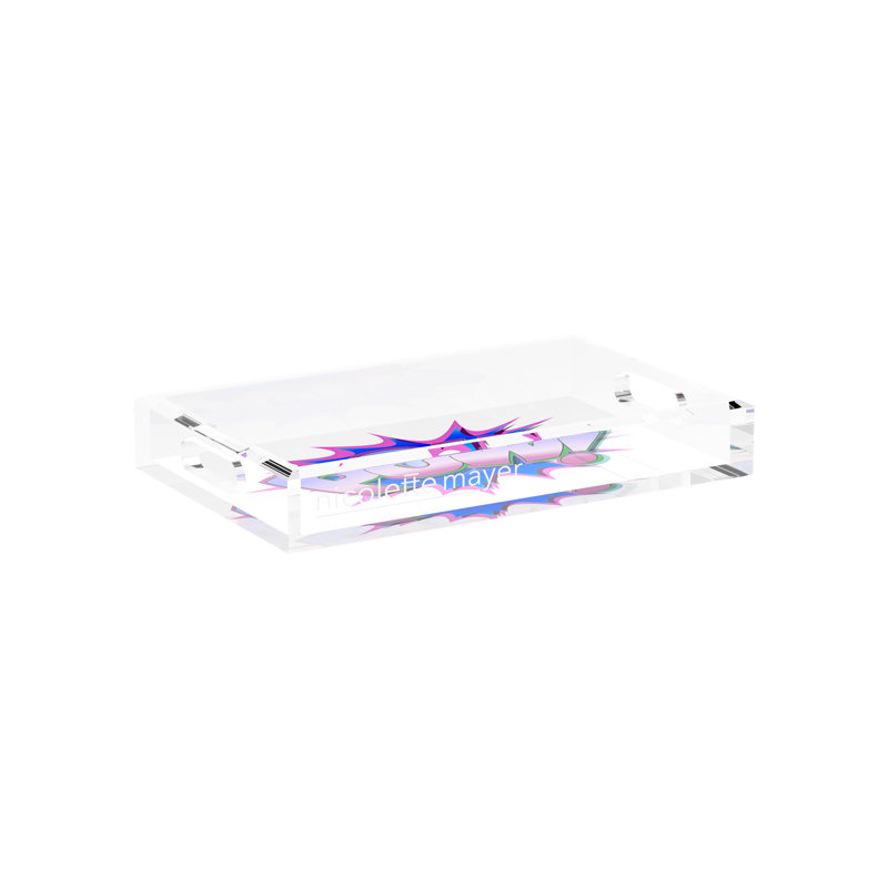Pow Blue Pink Acrylic Rectangle Decorative Tray, 12.5"W x 7.75"D x 2"H