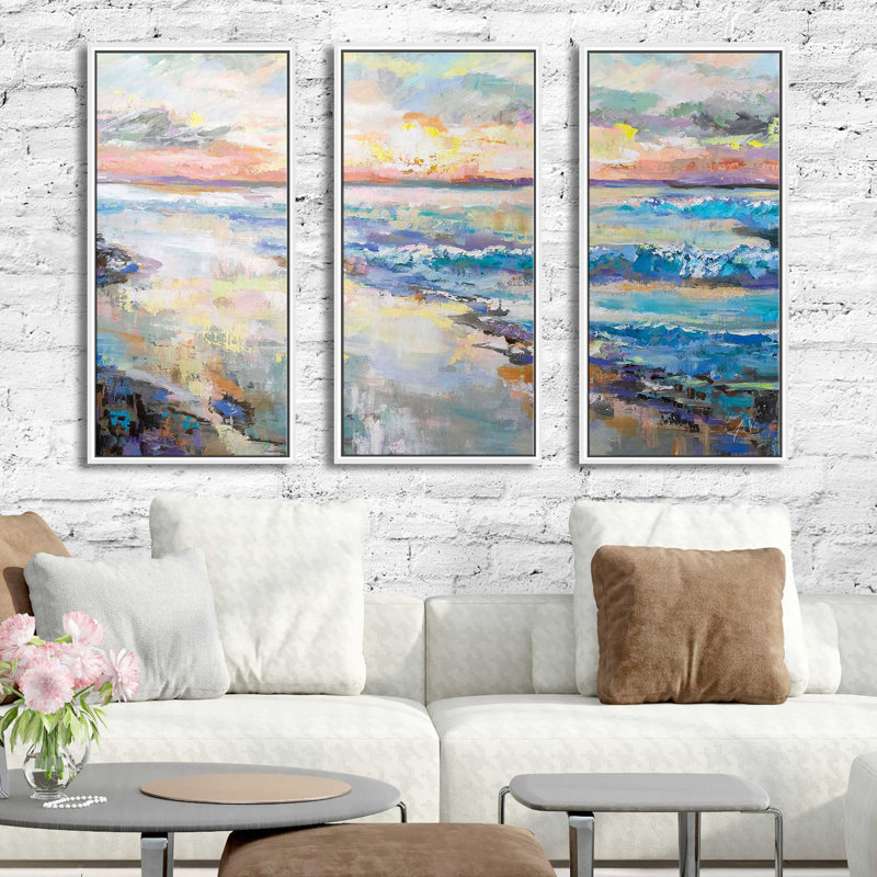 Jet de mer - impression sur toile flottante 3 pièces, H 33,5 po x l 52,5 po x P 2 po