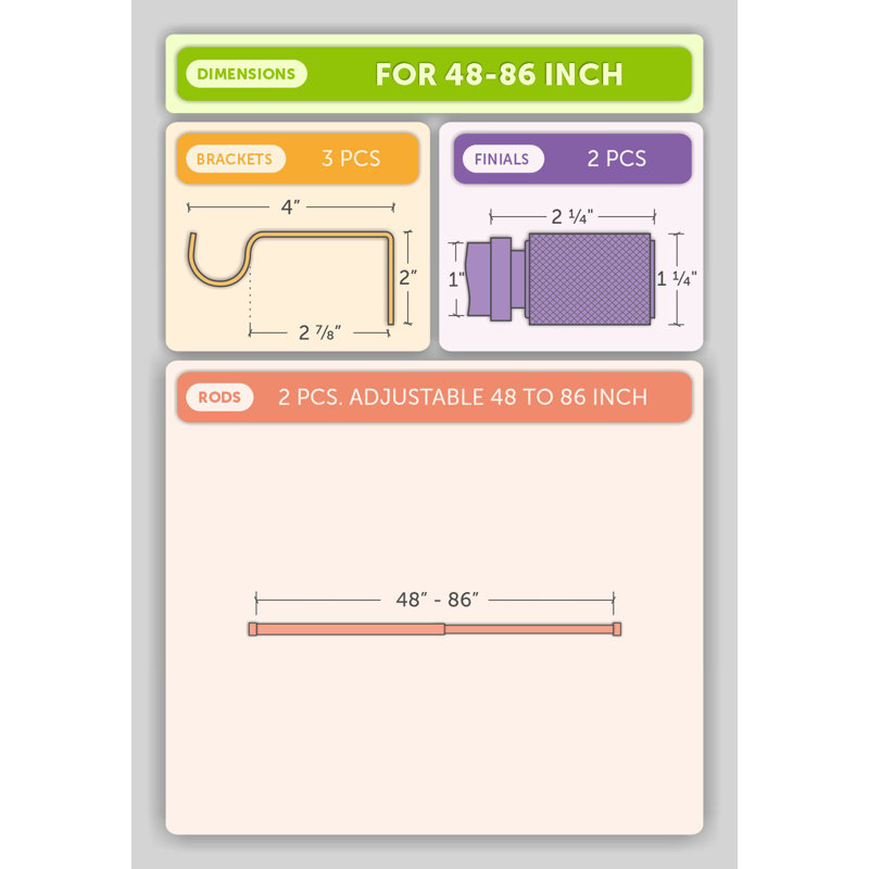  Tringles à rideaux pour fenêtres - Embout moleté en diamant, 1 pouce de diamètre, tringle à draperie extensible pour fenêtres, 48 à 86 pouces. Couleur noire