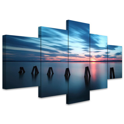 " SIGNLEADER Large Canvas Wall Art Print Ocean At Sunset Dawn Pictures Modern Artwork Calm For Living Room Bedroom Office " 5 - Pieces