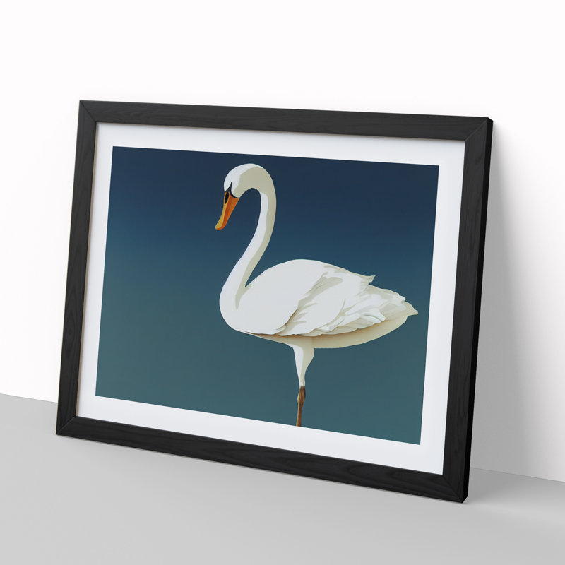 Impressive Swan - Single Picture Frame Print, Black, 46cm H x 64cm W x 2cm D