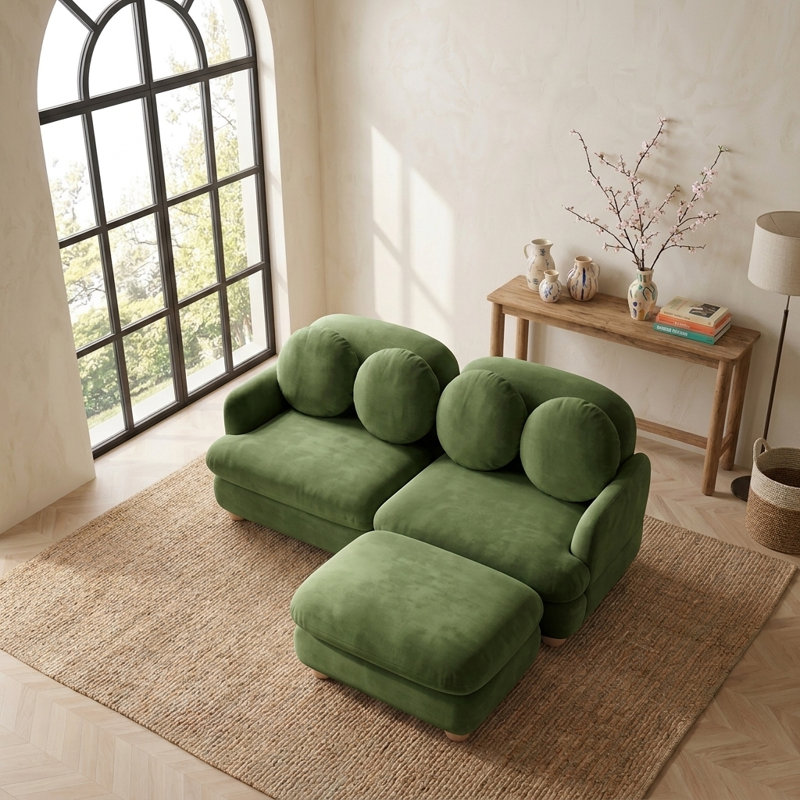 Canapé-lit 68 po en bois massif pour salon, 2 places avec coussins de repose-pieds amovibles Canapé pour canapé de salon, chambre à coucher, vert