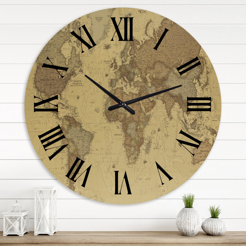 Ancienne carte du monde III - horloge murale rétro, Très petit
