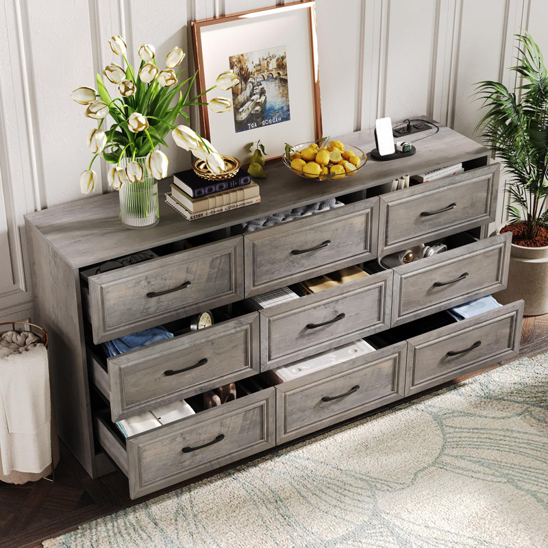 Commode 9 tiroirs pour chambre à coucher, Gris