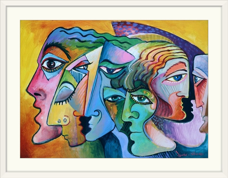 «The Family» par Frioucheburg, reproduction d'art, H 30 po x l 38 po x P 1 po, Cadre blanc
