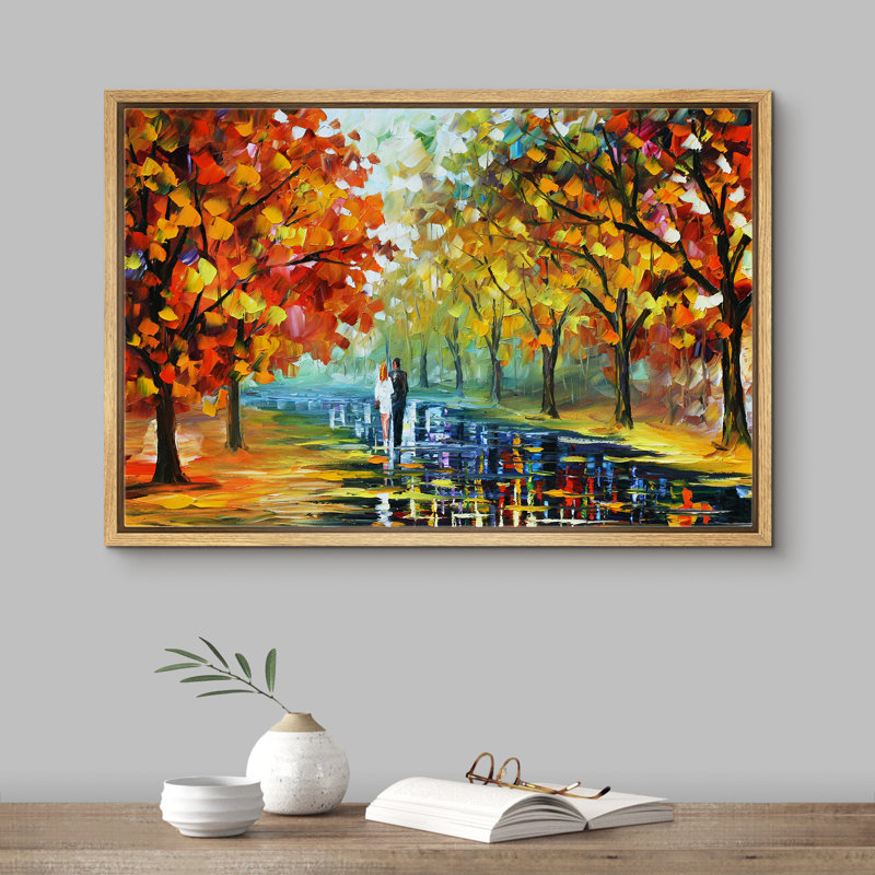 Impression de toile de paysage orange sur fond de feuilles de forêt d'automne orange pour le décor de chambre à coucher M03