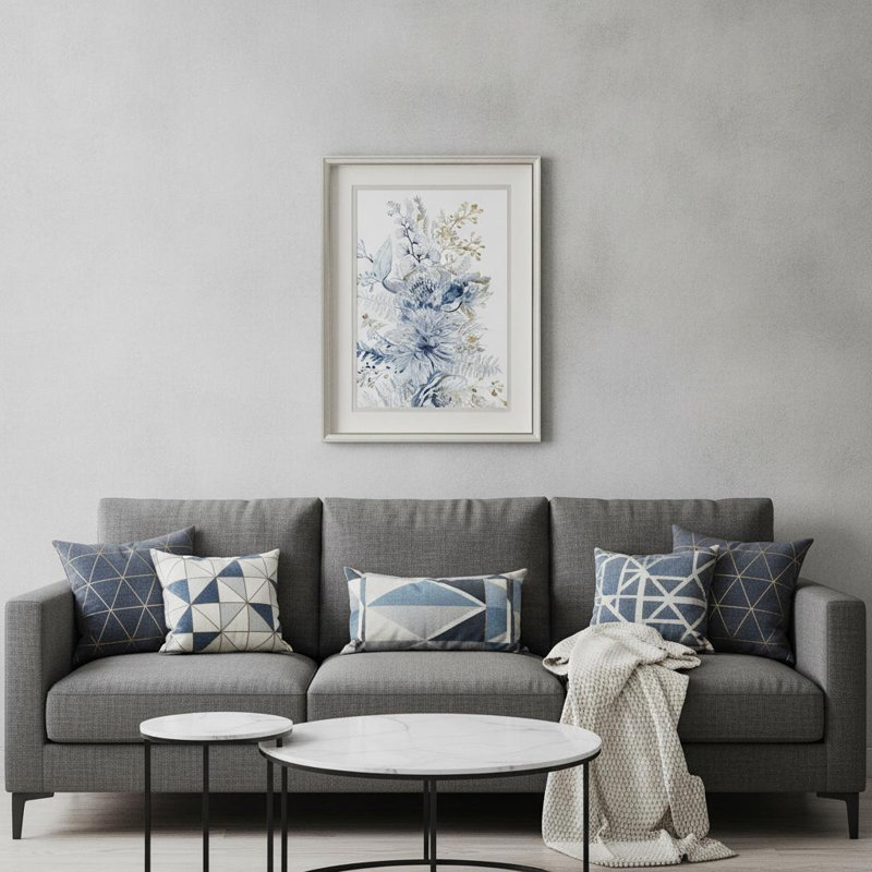 «Royal Blue I», art encadré argenté, art mural