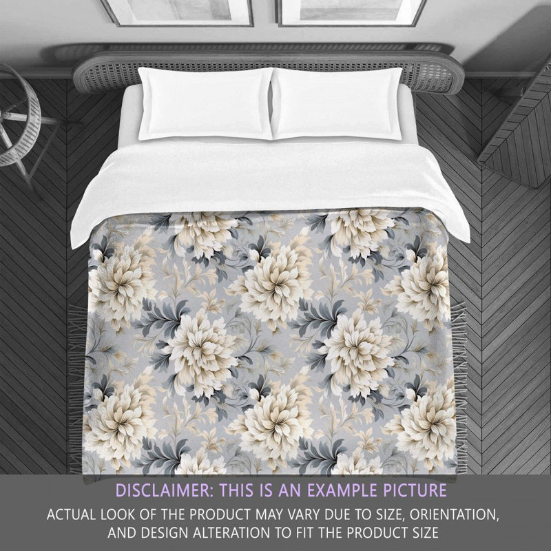 Polyester Floral Comforter, King Comforter, Silver/White