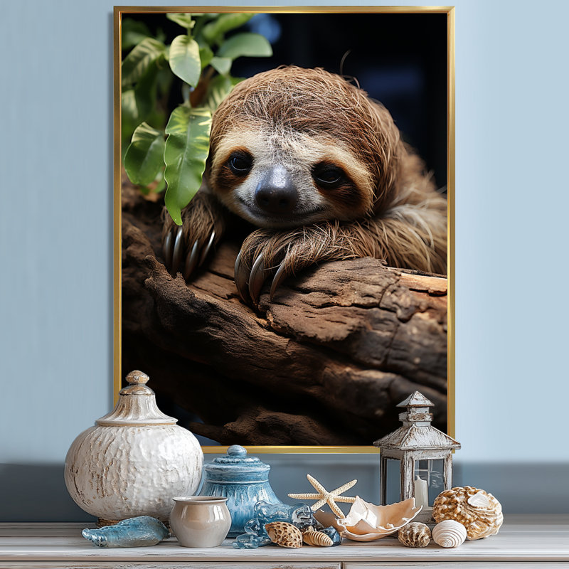 " Rustic Repose Sloth ", 32" H x 16" W, Silver Picture Framed
