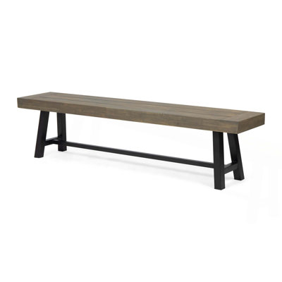 Banc de patio extérieur en bois d'acacia, gris / métal rustique