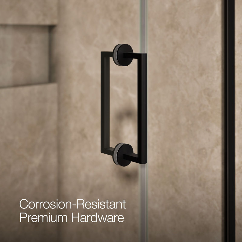 Components 71-1/2-In X 46-3/4-In Frameless Pivot Shower Door With 3/8-In Crystal Clear Glass And Back-To-Back Vertical Door Pulls