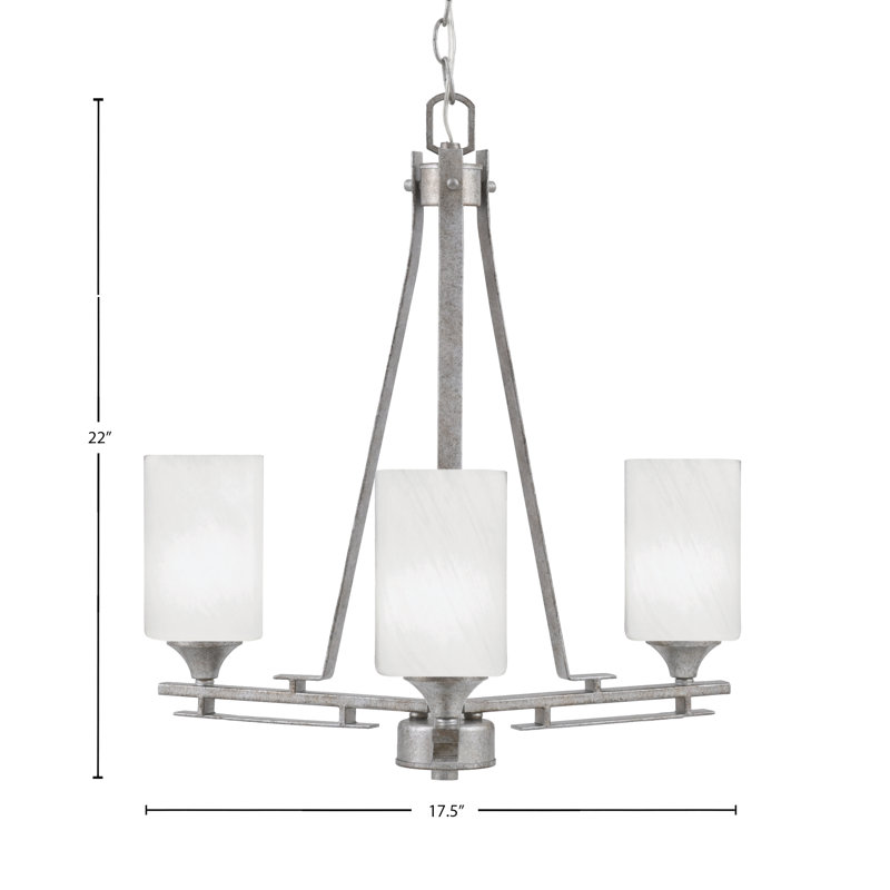 Lustre 3 lumières Uptowne illustré en finition argent vieilli avec verre de marbre blanc de 4 po