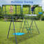 Balançoire multicolore en acier 6 en 1 avec grimpeur, filet, balancelle, balançoire, cerceau pour cour arrière - support stable, cordes réglables et cerceau d'aventure en plein air à installation simple, cadre sécuritaire