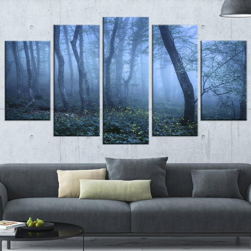 «Trail Through Blue Fall Forest», ensemble de 5 toiles tendues