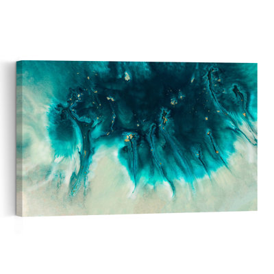 «Dramatic Art - Aqua Echoes Abstract Coastal Landscape», reproduction d'art mural
