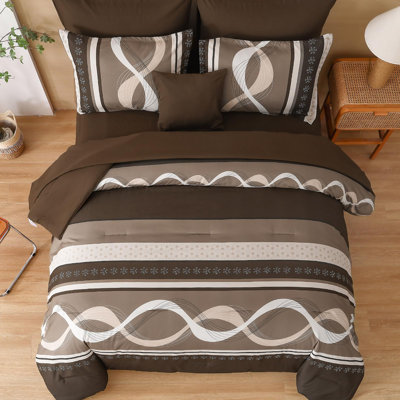 8 Piece Boho Patchwork Striped Comforter Set Soft Microfiber Bedding Set for All Season