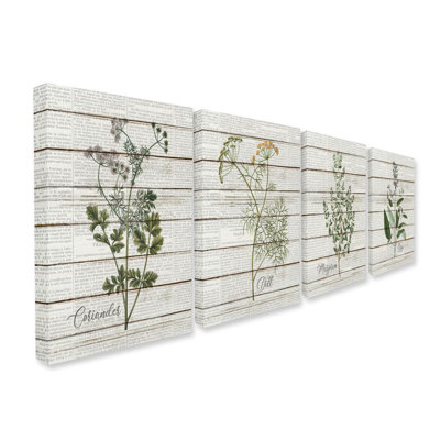 " Herbs Kitchen Dining Room Wood Textured Word Design " 4 Piece Art Mixed Media Print