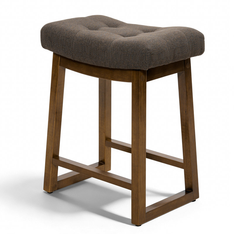 Tabouret de bar 24 po à hauteur de comptoir avec structure solide, Lin brun / bois