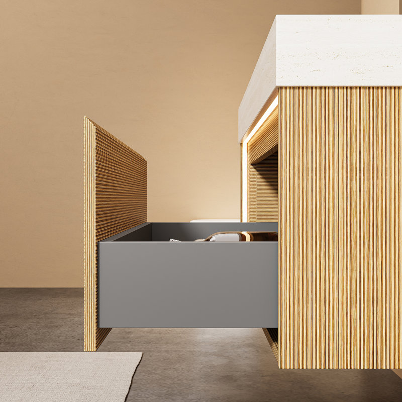 Floating Grille Bathroom Vanity with , Ceramic Sink, and LED Sensor Light