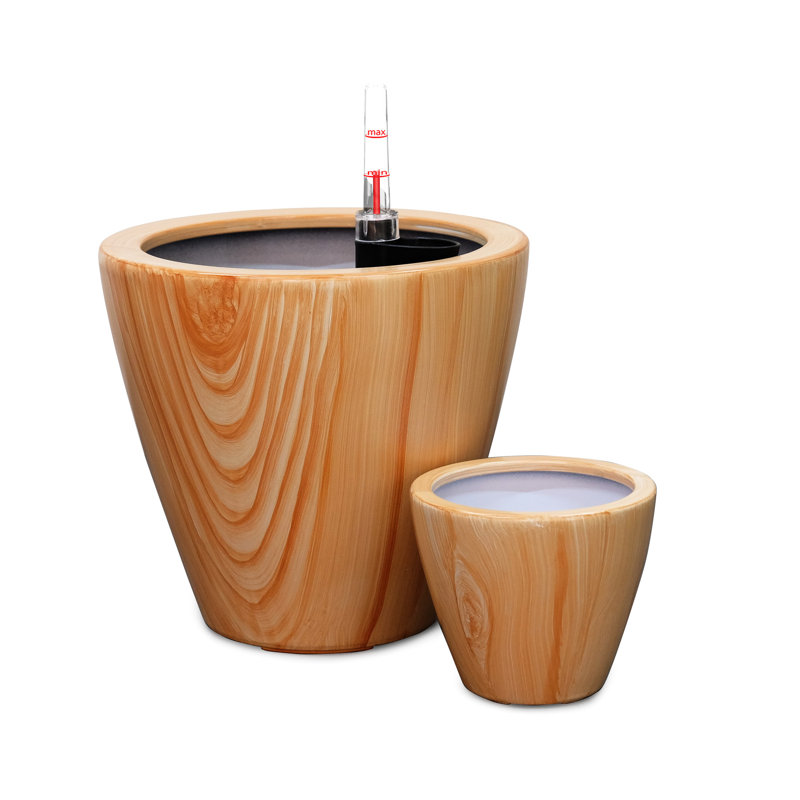 Pot à réserve d'eau de 2,5 cm (10 po) - Fini brun - Indicateur du niveau d'eau - Simplifie l'entretien des plantes - Bois et plastique - Ornements peints à la main - Embellit les pots