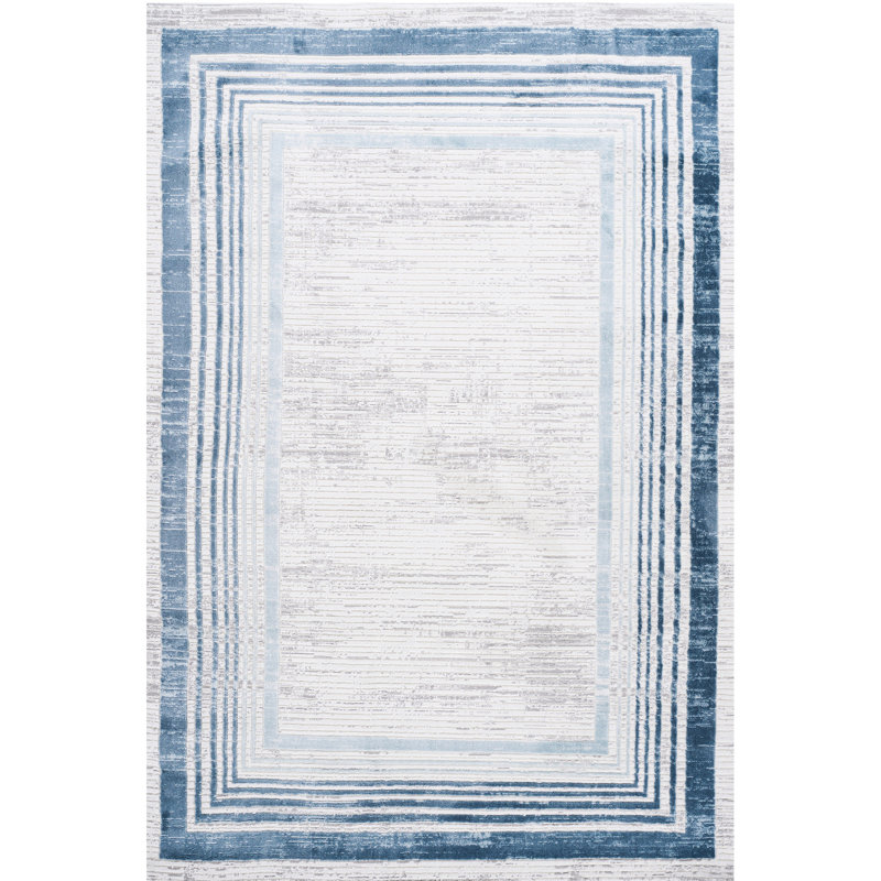 8x10 Blue/ Area Rug - Non-shedding, Stain , Fits Living Room And Study Blue With Border Enhances Bedroom Decor