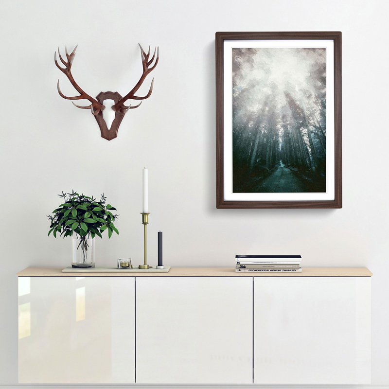 Down the Forest Path in Abstract - Picture Frame Painting Print, 48cm H x 36cm W x 2cm D, Walnut Framed