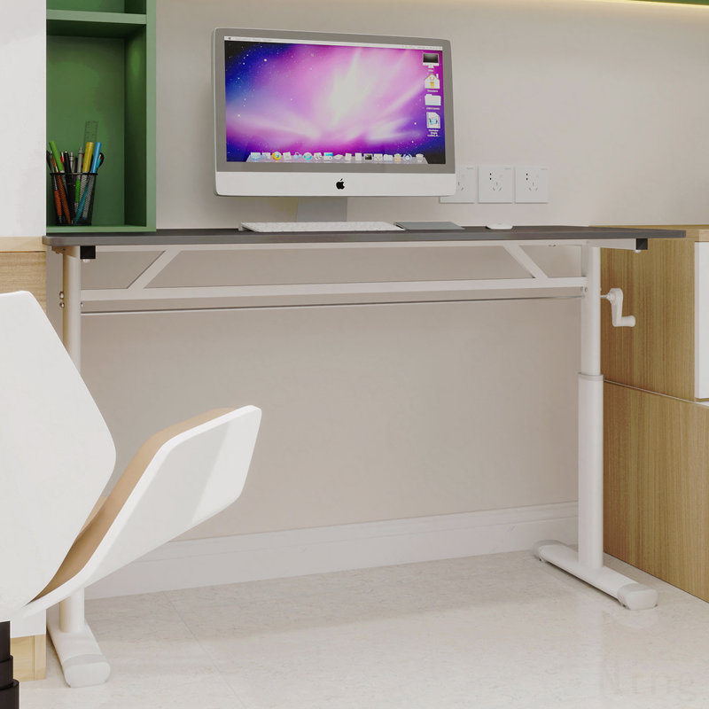 Adjustable Study Desk Suitable For Children And Adults, Height-Adjustable, Multifunctional Home Office Desk, Compact Design, Desktop Dimensions: 60cm × 120cm, White Frame, Gray Tabletop.
