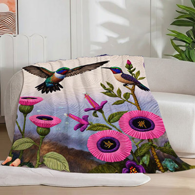1pc Colibri floral matelassé douillet coloré, art douillet inspiré de la nature, design vibrant, détails complexes, fond texturé, pour canapé / lit / voyage 30 * 40