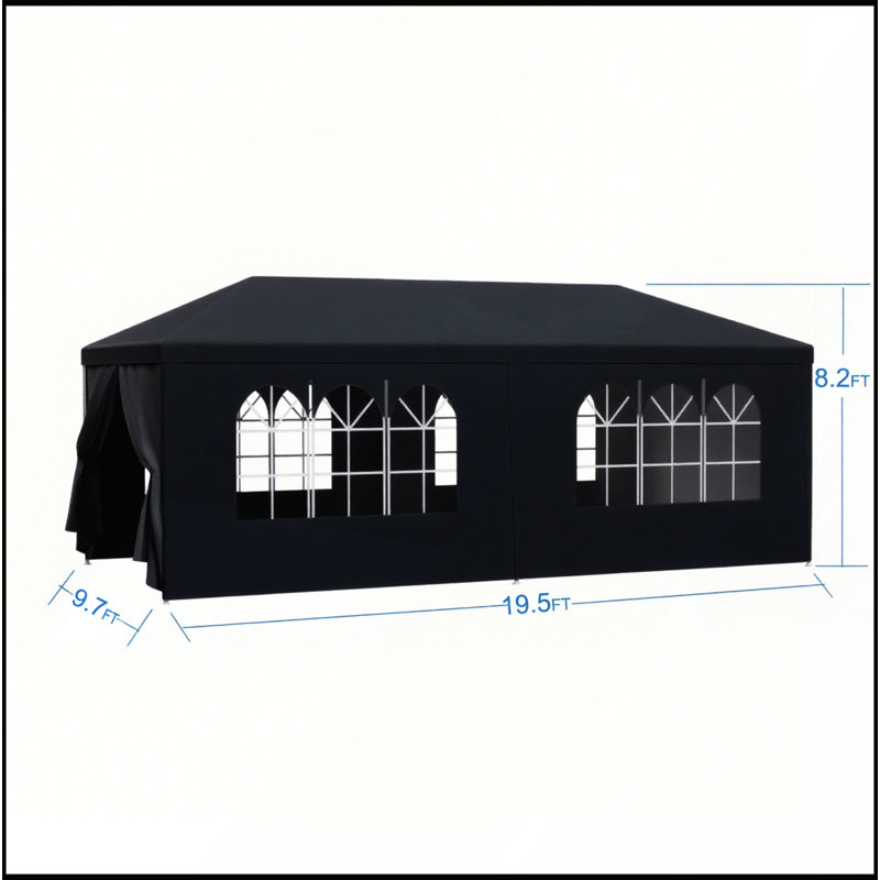 Pavillon de jardin extérieur 10 x 20 pi avec 6 parois latérales amovibles, Noir