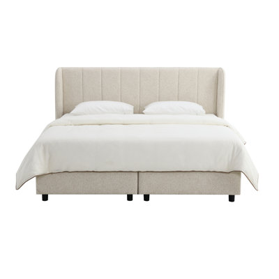 Grand lit en chenille beige Adonia avec rangement (matelas inclus)