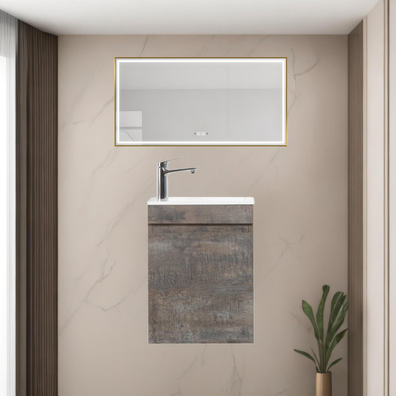 Meuble-lavabo flottant 16 po avec lavabo en résine, Gris