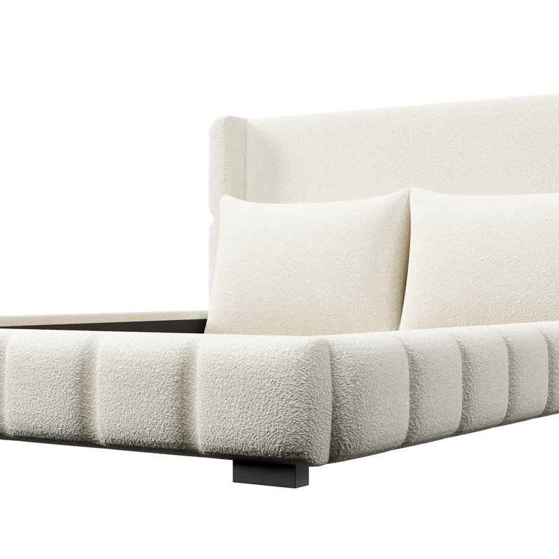 Lit plateforme tapissier avec 2 coussins, Blanc, Grand lit