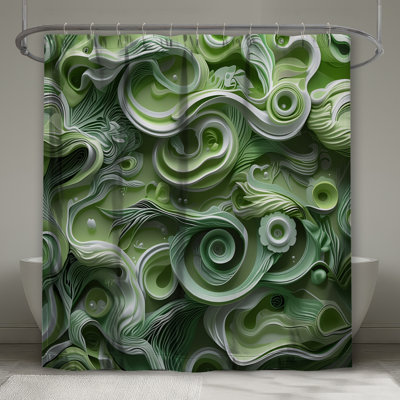 Intricate Green Swirls Shower Curtains Extra Long