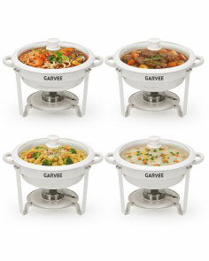 Ensemble de 4 pièces pour buffet rond avec couvercle en verre transparent, chauffe-plat antiadhésif avec couvercle transparent pour réceptions, mariages et autres événements, en acier inoxydable.