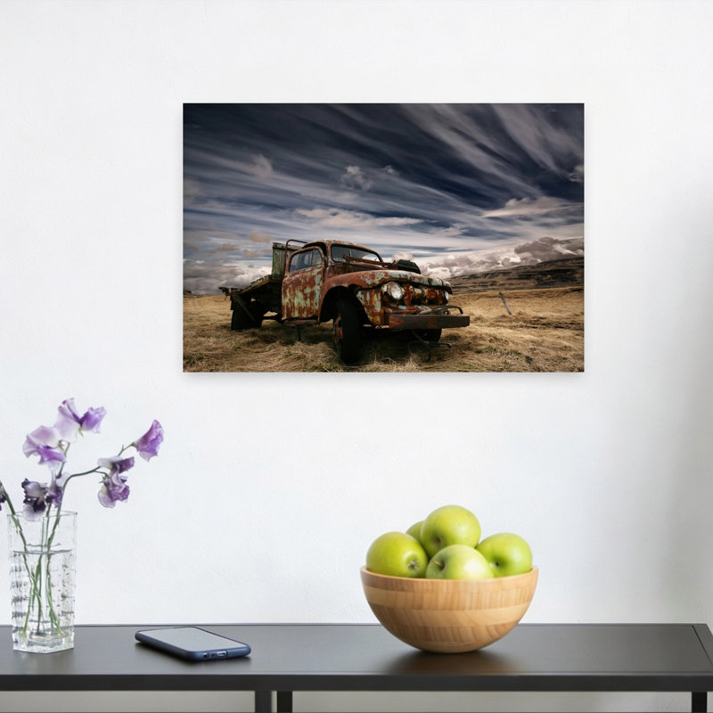 Weathered Truck Open Sky Classic Dramatic Rustic Landscape Nature Wall Art Print 1 Piece Wrapped Canvas Wall Art