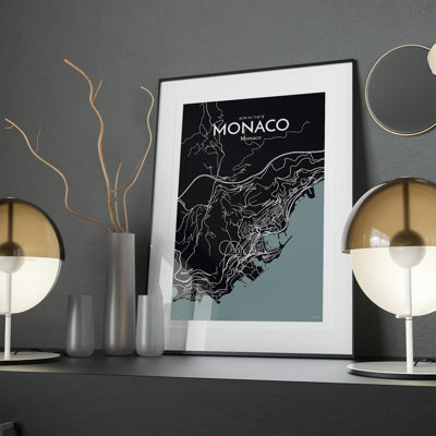 Monaco City Map In Midnight - No Frame Print