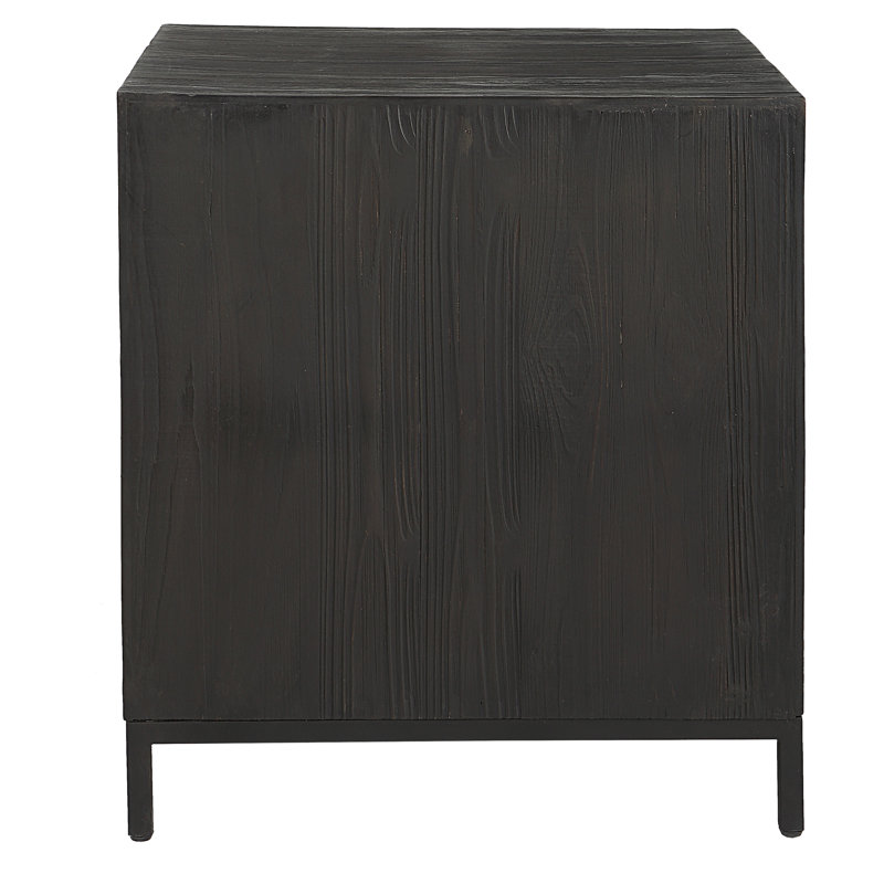 Dark Wood and Brass Modern End Table with Storage