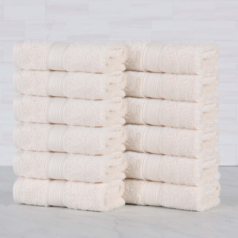 Ensemble de serviettes en coton biologique Lyndon, Ivoire ivoire, Ensemble de 12 débarbouillettes