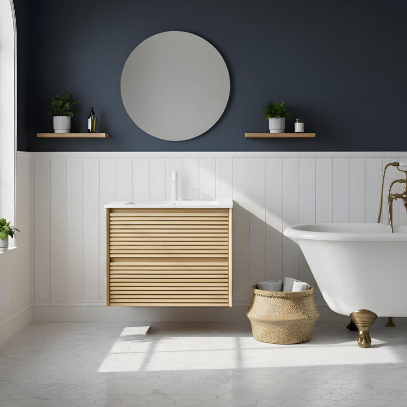 Meuble-lavabo mural 24 po avec lavabo moderne 24 po, Chêne clair