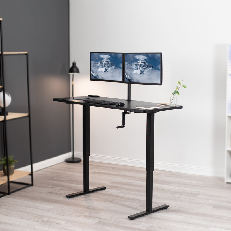 Manual Height Adjustable Desk, Black/Black