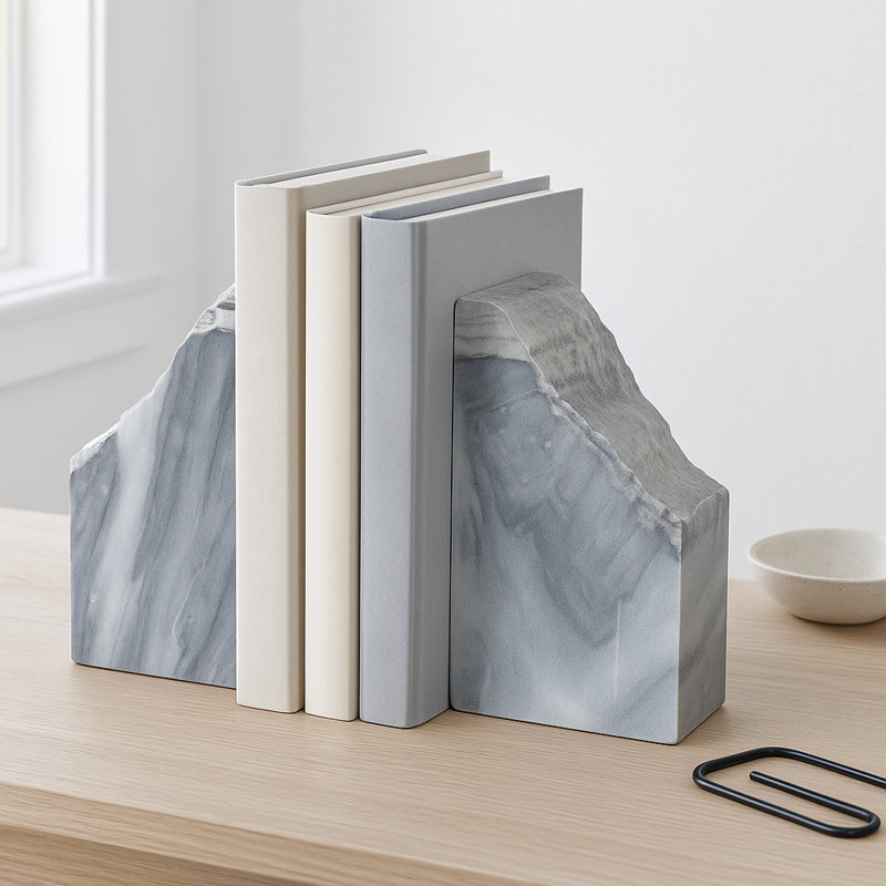 Serre-livres Marble Live Edge, ensemble de 2, 7 po, noir élégant - Accessoire de bureau parfait pour la maison