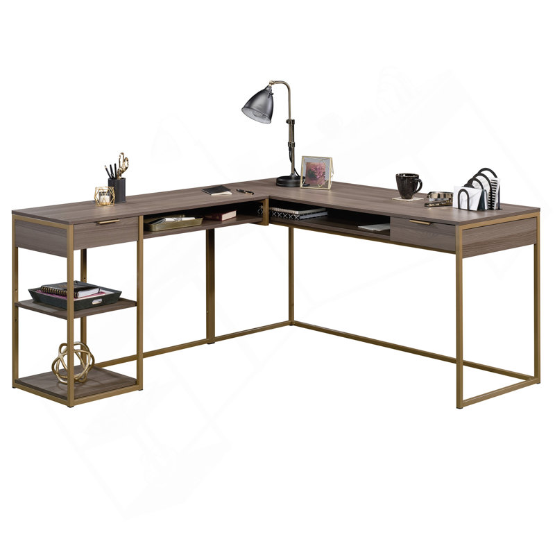L-Shaped Desk,  Finish, Light Brown