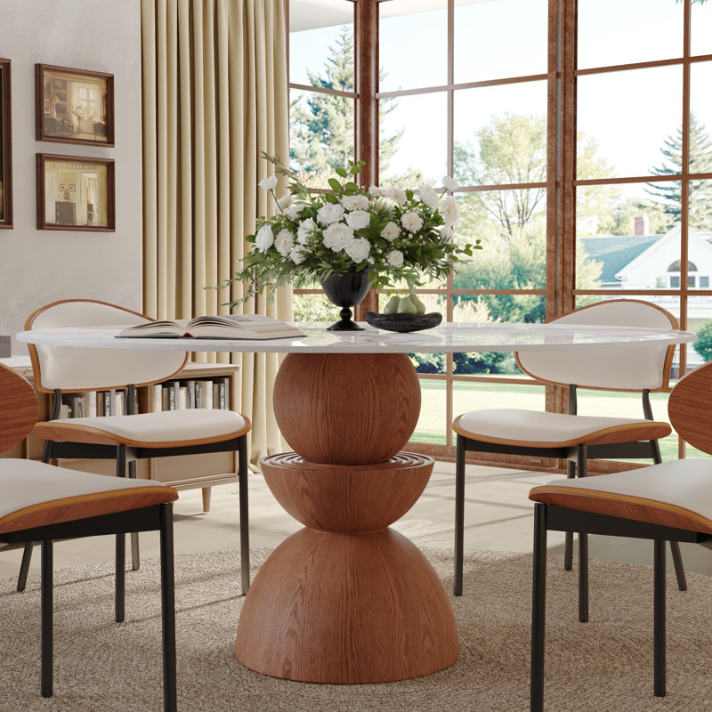 Ensemble de salle à manger rond 5 pièces pour 4 personnes, table et chaises de coin-repas, plateau en pierre, base en bois massif
