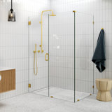 Illume 56 in. x 35 in. x 78 in. 90-degree Fully Frameless Wall Hinged Glass Shower Enclosure