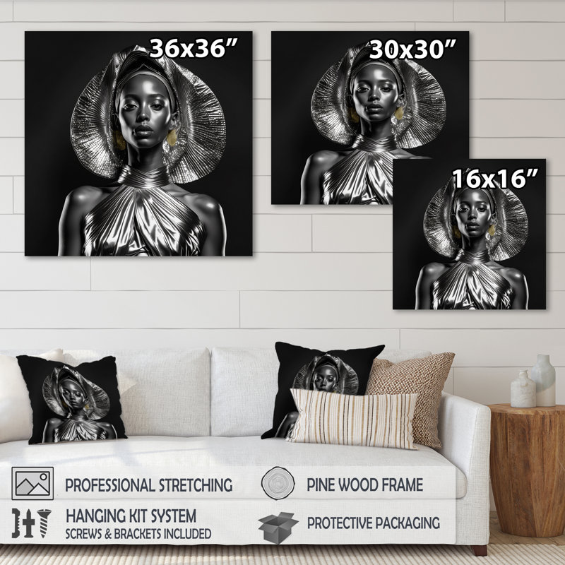 Exquise beauté en noir et or - reproduction sur toile, H 30 po x l 30 po x P 1 po, Toile tendue