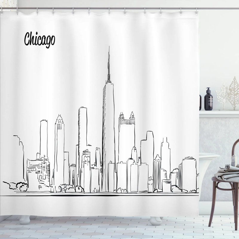 Chicago Skyline Shower Curtain with Hooks Included, 69" H x 105" W