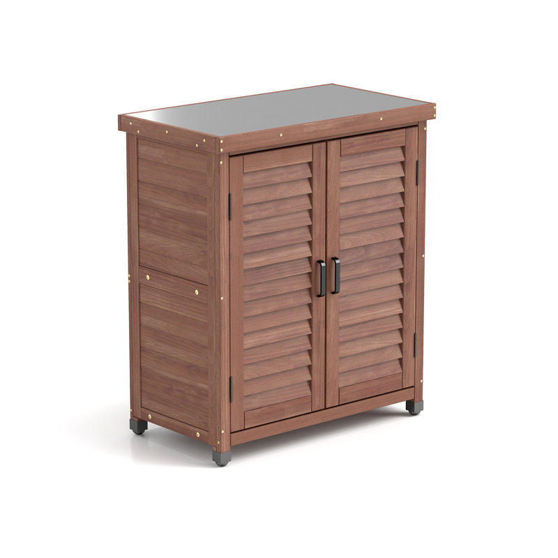 Banc de rempotage avec armoire de rangement et plateau de table en métal pour patio extérieur